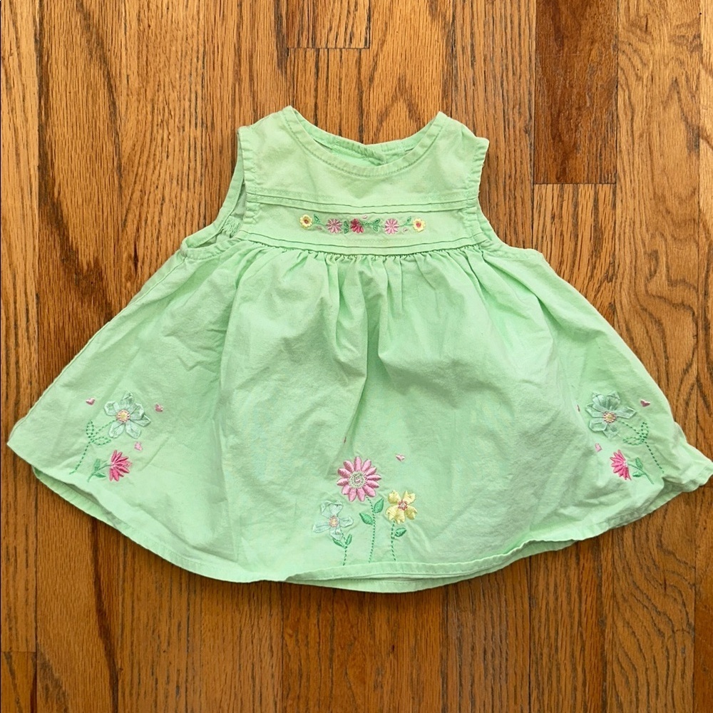 Bonnie Baby Light Green Floral Embroidered Dress with Matching Bloomers
